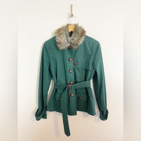 Vintage Gap barn jacket with fur collar and quilted vest liner in green Retro M - Picture 1 of 12